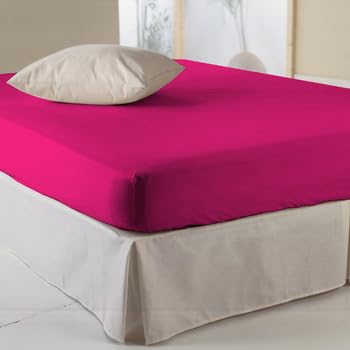 Drap Housse Fuschia 90 x 190 cm 1 Place + Bonnet 25 cm 100% Coton 57 Fils
