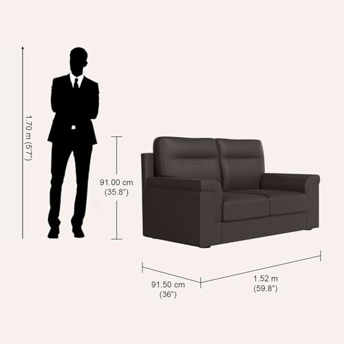 Image of Interio by Godrej Sofa Greta 2 Seater Synthetic Leather Sofa for Living Room, 1-Year Warranty, Solid Wood, Coffee Brown