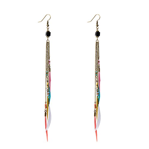 Ivysan Handmade Fashion Bohemian Natural Feather Long Dangle Earrings