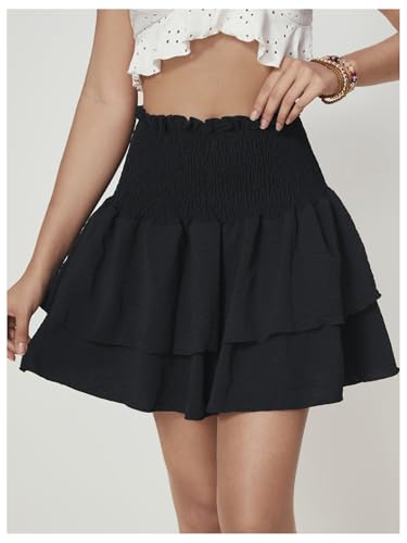 WDIRARA Women's Summer Cute High Waist Ruffle Short Mini Skirt Loose Paperbag Skirts3