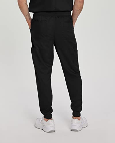 Landau Proflex Tailored Fit Stretch 7-Pkt Jogger Scrub Pants For Men 2100Prv Black #TOP2