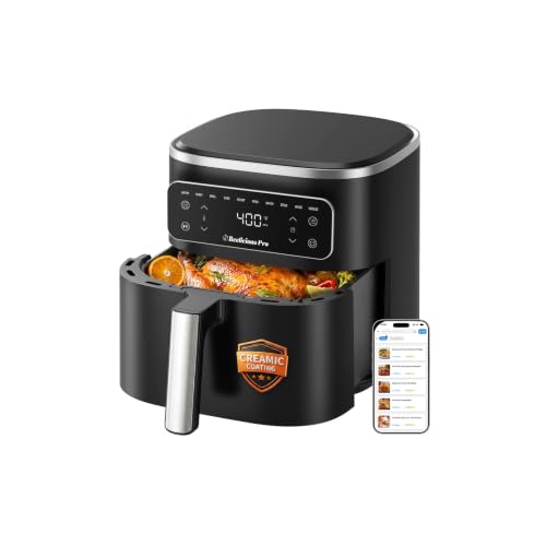 Image of Beelicious Pro 10-in-1 MicroTemp Air Fryer 6.5QT, PFAS-Free Ceramic Coating Airfryers, Nonstick & Dishwasher Safe, AI-Powered E-Recipes, Shake Reminder, Compact, Digital Display. Pure Black