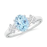 Aquamarine Oval 8x6mm Criss-Cross Anniversary Ring | Sterling Silver 925 With Rhodium Plated | Wedding, Anniversary And Engagement (White, R)