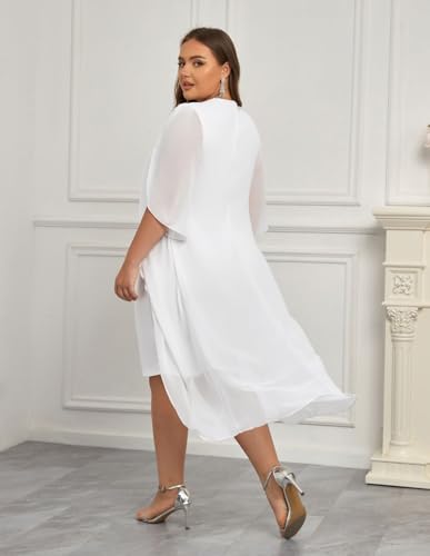 Image of Hanna Nikole Womens Plus Size Chiffon Cocktail Dress Ruffle 3 /4 Sleeve Wedding Guest Party Dresses with High Low Hem