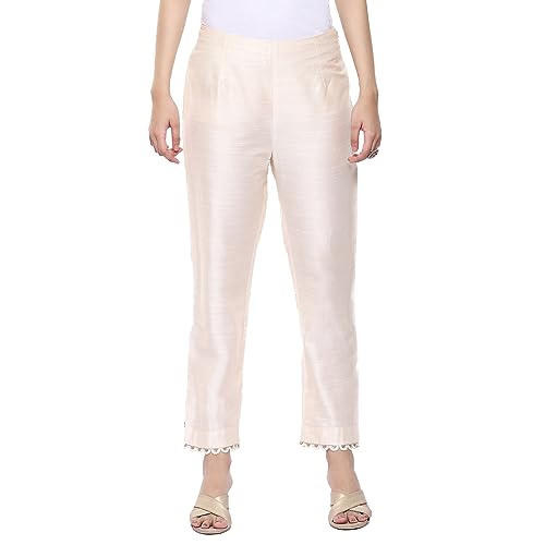 Image of BIBA Women Polyester Slim Dyed Pants