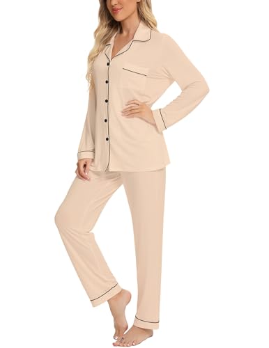 Image of Pjmlifecoco Pajamas Set Long Sleeve Womens Button Down Sleepwear Two Piece Nightwear Soft Pj Lounge Sets S-XXL