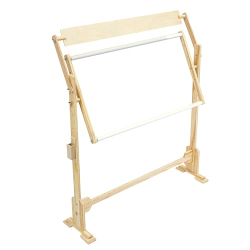 Bastidor ajustable de madera para bordado – Soporte giratorio de 360° de madera de pino, altura ajustable con tablero de dibujo, soporte de suelo estable para bordado, punto de cruz y manualidades
