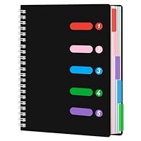 HAKACC Spirale Notizbuch, DIN A4 Hardcover Spiralblock 21 x 29.7 cm Notizblock mit Trennwand für Arbeit Schule Schreiben Schwarzes