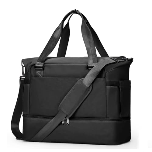 Weekender Bags for Women, Travel Duffel with Shoe Compartment, Carry On Gym Duffle Bag with Wet Pocket, Personal Item Overnight Tote Bag for Airlines Black