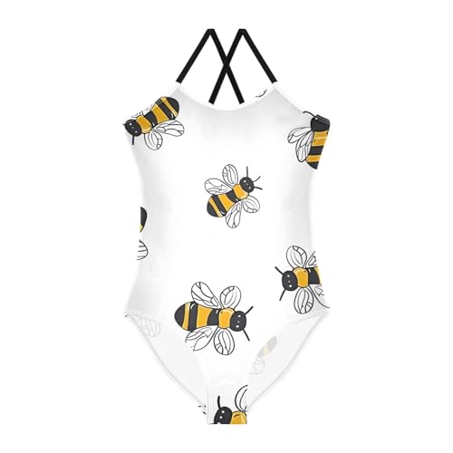 Bolaz Girls Swimsuits One-Piece Bathing Suits Multicolor Kids Sport Summer Beach Swimwear for 3-10 Years Old-Cute Bee