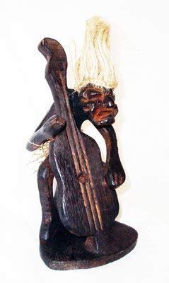 Double Duck products Humorous wooden statuette of hairy bass player, handcarved, new