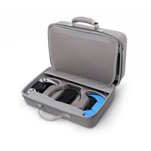 Image of New World Storage Bag for PS5 Slim ,Hard Travel Carrying Case Compatible for PS5 Slim Disc and Digital , Waterproof Shoulder Bag with Both Side Compartments Travel Accessories for PS5 Slim (Grey)