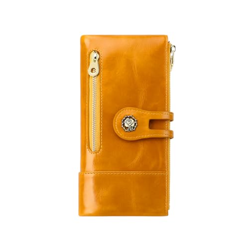 Image of Women's RFID Blocking Wallet Soft Leather Clutch Money Ladies Purse Slim Card Holder Organizer Zip Pocket (3013-Yellow)