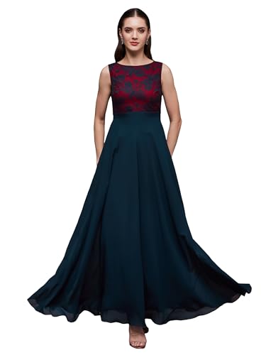 Image of Miss Chase Women's Floral Printed Relaxed Fit V-Neck 3 /4th Sleeve Maxi Dress