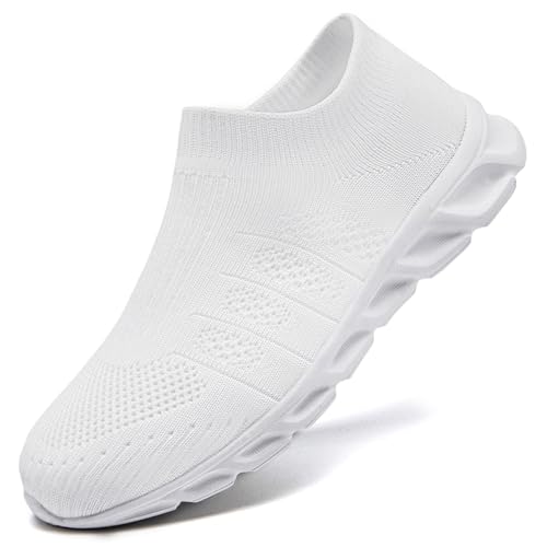 YOSFDC Slip on Shoes for Men Loafers Casual Walking Sneakers Light-Weight Tennis White Running Gym Non Slip House Athletic Workout Sport,White Size 6.5