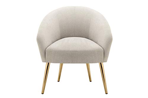 Rosevera Gideon Upholstered Modern Soft-Touch Velvet Decorative Slipper Accent Contemporary Side Matel Legs (Golden Or Chrome) For Living Bedroom Make-Up Room, 30D X 26W X 31H Inch, Beige Barrel Chair #TOP1