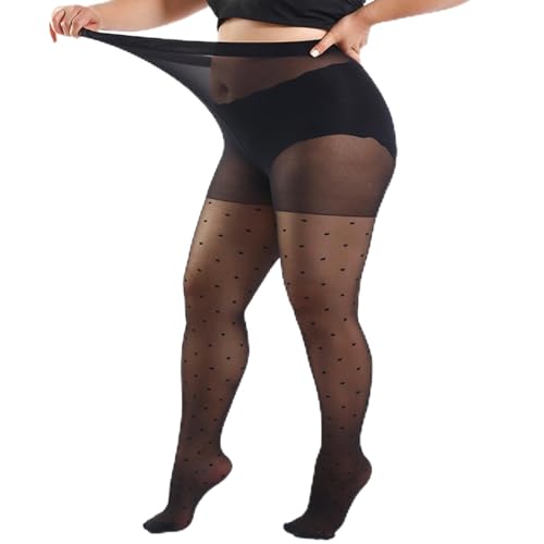 Kaempe Collant Grande Taille Fantaisie, Translucides Collant Femme à Pois, Fins Et Confortables Collants Femme Grande Taille (2XL)