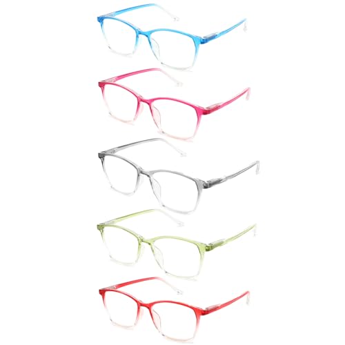 LANLANG - Paquete de 5 Gafas de Lectura para Hombres Mujeres con 5 colores, Gafas Presbicia que incluyen dioptrías de 1.0 a 4.0, lentes transparentes, R-T001, 1,5 dioptrías