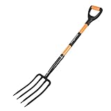 Garden Fork with Ergonomic Handle, Fiberglass Handle，4-Tine Pitchforks for Gardening Digging Composting Spading.