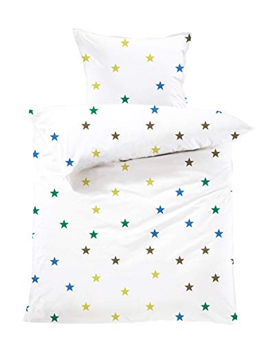 Lavea Kinderbettwäsche Set - Stella Kids 100 x 135cm + 40 x 60cm. Design: Sterne - Farbe: Bunt 100% Baumwolle. Hochwertig mit Reißverschluss. GOTS/Bio Zertifiziert Cover