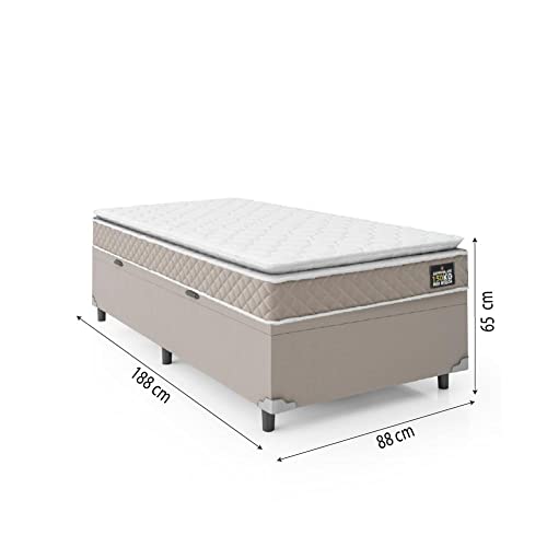 Cama Box Baú Solteiro Colchão D45 com Pillow Top Hellen Strong Bege 88x188x65cm Suporta até 150kg po