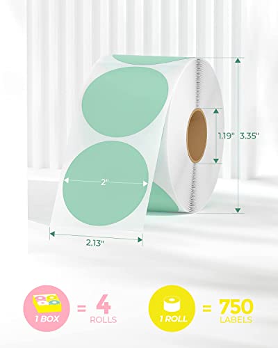 Munbyn 2 Inch Green Circle Thermal Sticker Labels, Self-Adhesive Round Direct Thermal Labels, Multi-Purpose Roll Sticker Labels For Diy Logo Design, Qr Code, Name Tag, Inventory-750 Labels/1 Roll #TOP1