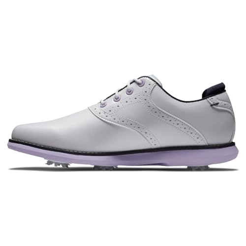 FootJoy Women's Traditions Previous Season Style Golf Shoe, White/Purple/Navy, 93