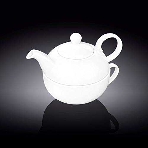 Wilmax White Porcelain Set: Teapots 13 Oz | 375 Ml & Cups 11 Oz | 340 Ml | Dishwasher Safe, Easy To Clean | Fine, English Porcelain | Wl-994048/Ab