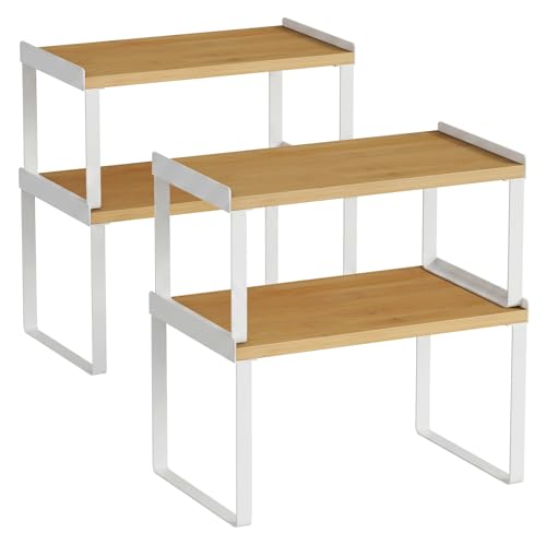 Kitchen Cabinet Shelf Organizer Set of 4 - Desk Shelf Risers