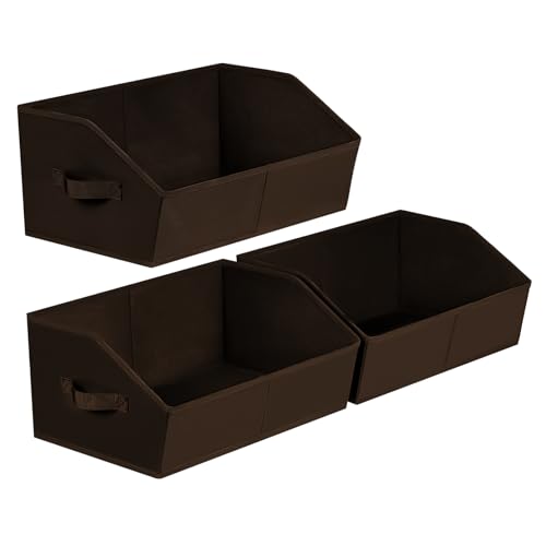 Image of Homsorout Closet Baskets for Shelves Trapezoid - Decorative Storage Baskets with Handle, Closet Bins for Organization, Shelf Storage Bins for Clothes, Books, Home, Office, 3 Pack, Brown