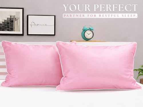 Image of BSB HOME Luxury Satin Silk Pillow Cover | 300 TC Ultra-Smooth Silky Finish | Premium Home Bedding Pillowcase | Soft, Glossy & Skin-Friendly Fabric | 18 x 28 Inches (Blush Pink)
