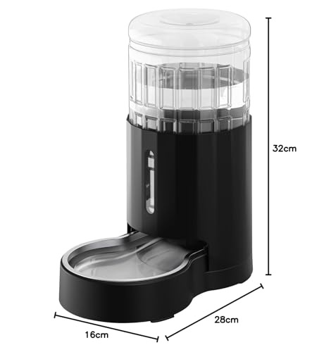 JUNSPOW 4L Trinkwasserspender für Haustiere mit Edelstahlschüssel, automatischer Schwerkraft-Katzenwasserspender, sichtbares Fenster, sicher und ohne Stecker für Haustiere, schwarz