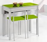 15 días laborables KITKAY Mesa de Cocina Petra Extensible con 1 ala caída de 80x40 cm. - Muestra Cristal Verde