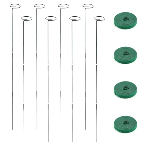 Homvvi Lot de 8 piquets de support pour plantes, 89,9 cm, réglables à tige unique, anneau de support robuste pour fleurs, amaryllis, tomates, pivoine, rose (30 cm, 60 cm, 90 cm)