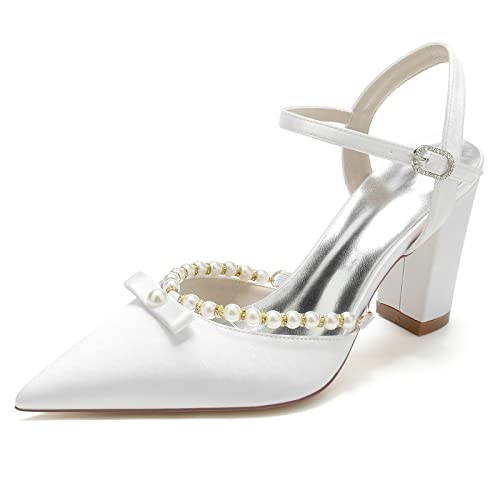 Escarpins mariage satin de prestige, talons habillés et perles pour femme raffinée
