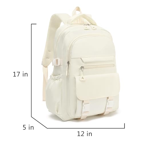 Image of Kids High Middle School Backpack for Girls 5-12 Kawaii Travel Aesthetic Bookbag,Beige