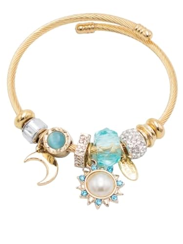 Image of Turquoise Charm Moon and Sun Adjustable Bracelet