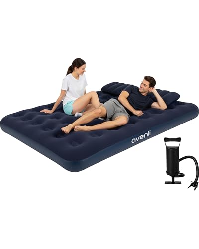 AVENLI Luftmatratze Luftbett Camping Set mit 2 Kissen und Pumpe für 2 Personen 203x152x22cm aufblasbare Matratze Gästebett weiche Liegefläche mit...