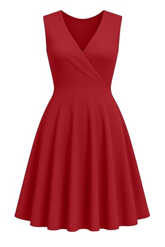 Image of Nmoder Women's Sleeveless A Line Wrap V Neck Little Short Dress Summer Beach Casual Mini Tank Dress