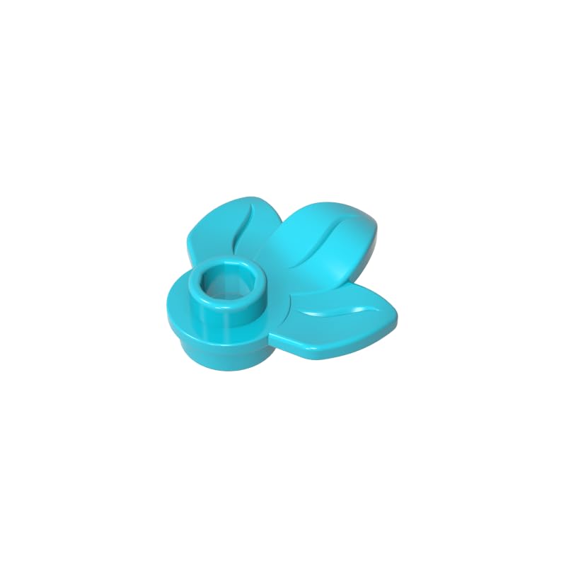 32607 Ornaments Plant, Plate 1x1 Round with 3 Leaves 50 Pieces GDS-1576 Compatible with Lego Building Blocks Color:Medium Azure — image 1
