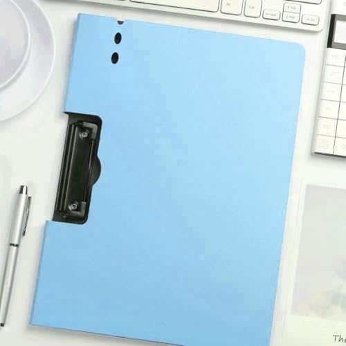 Image of AccuPrints Professional Clipboard File Folder with Cover, A4 Size, Pink, Metal Clip, Office Document Holder (Light Blue, A4) (A4P7)