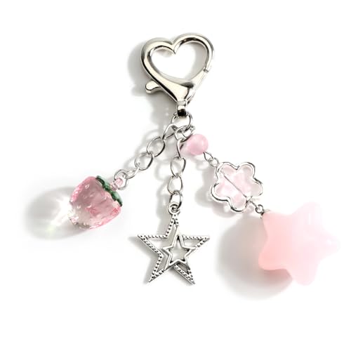 SHTALHST Sweet Fruit Keychain Star and Strawberry Keychain for Women