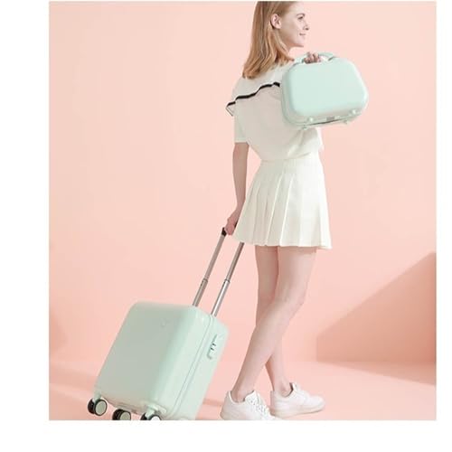 Luggage Sets Solid Color Small Portable Silent Universal Wheel Carry On Trolley Case Travel Suitcase Password Box Suitcase(Green,18IN_NO HADBAG)4