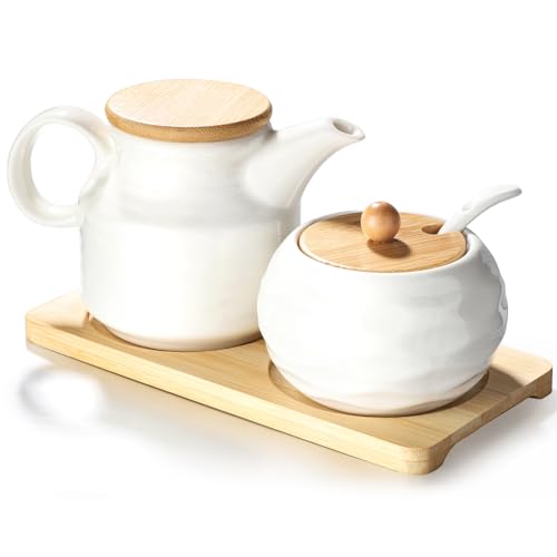 La mejor comparación de Azúcar y leche del mes. 43 Juego de azúcar y crema de cerámica, jarra de crema de 12 onzas y tazón de azúcar de 7.5 onzas con tapa, juego de servir de café para crema y especias de azúcar, condimentos...
