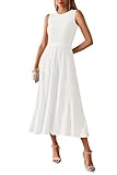 BTFBM Women Midi Bodycon Tank Dress Summer Crewneck Sleeveless Pleated A Line Business Casual Knit Sweater Fall Dresses(White, Small)