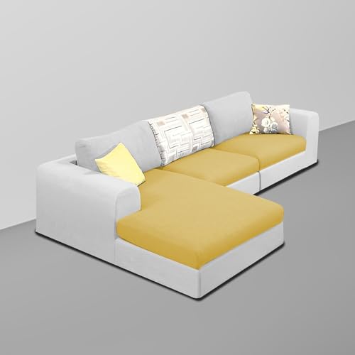 Image of Koza LHS 4 Seater L Shape Sofa Set with Center Table for Living Room (Yellow Grey Fabric) Premium Fabric Sofa