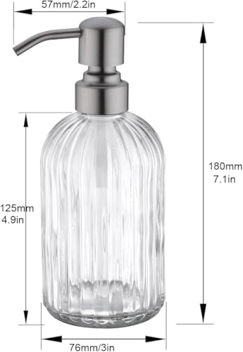 Image of Glass Soap Dispensers for Kitchen and Bathroom, 16oz Heavey Glass Bottle, Stainless Steel Brushed Nickel Pump,Clear Farmhouse Bathroom Soap Dispenser