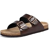 ODOLY Unisex Cork Footbed Slide Sandal, Arch Support Summer Outdoor Sandals with Adjustable Buckle for Women and Men,Brown Oily 38(7.5 Women/6 Men)