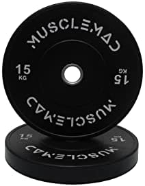 MUSCLE MAD 80kg Starter Weightlifting Set (20kg,7ft Power Barbell, 60kg Bumper Plates, Collars) Olympic Lifting, Home Training, Garage Gym Bench Press, Deadlift, Squat, Training, Strength Exercise.