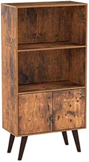 VASAGLE Retro Bookcase, 2-Tier Bookshelf with Doors, Storage Cabinet for Books, Photos, Decorations in Living Room, Office, Library, Mid-Century Modern, Brown LBC09BX